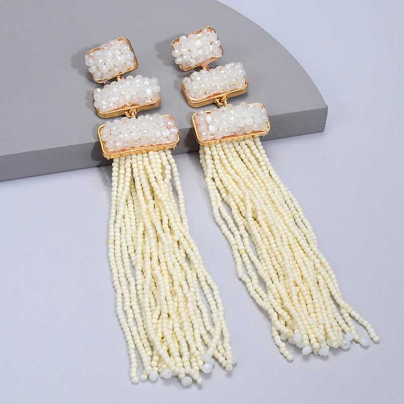 Luxury Handmade Bohemian Beaded Long Tassel Earrings for Women Ethnic Statement Dangle Earrings Jewelry Wholesale