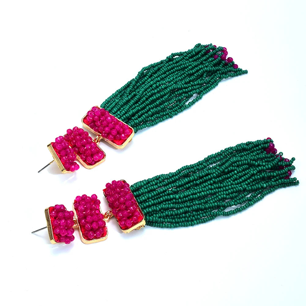 Luxury Handmade Bohemian Beaded Long Tassel Earrings for Women Ethnic Statement Dangle Earrings Jewelry Wholesale