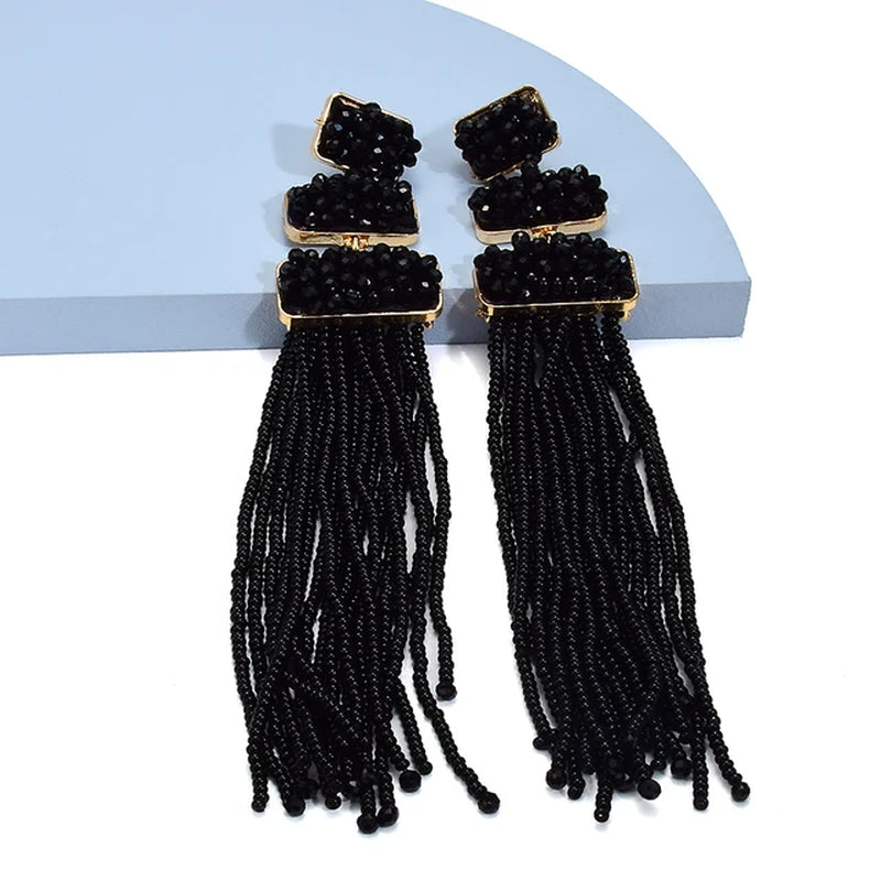 Luxury Handmade Bohemian Beaded Long Tassel Earrings for Women Ethnic Statement Dangle Earrings Jewelry Wholesale