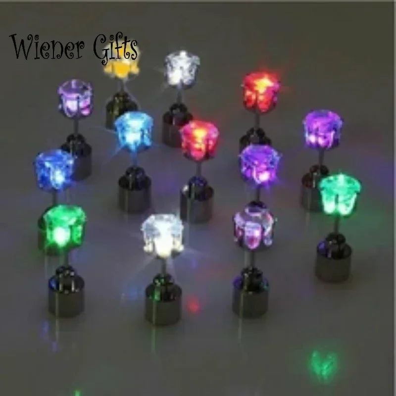 1 Pair Light up LED Bling Ear Stud Rings Korean of Flash Zircon Accessories for Party Women Christmas Glow Stick