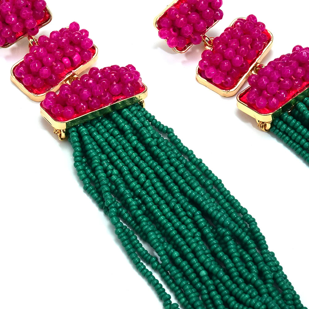 Luxury Handmade Bohemian Beaded Long Tassel Earrings for Women Ethnic Statement Dangle Earrings Jewelry Wholesale