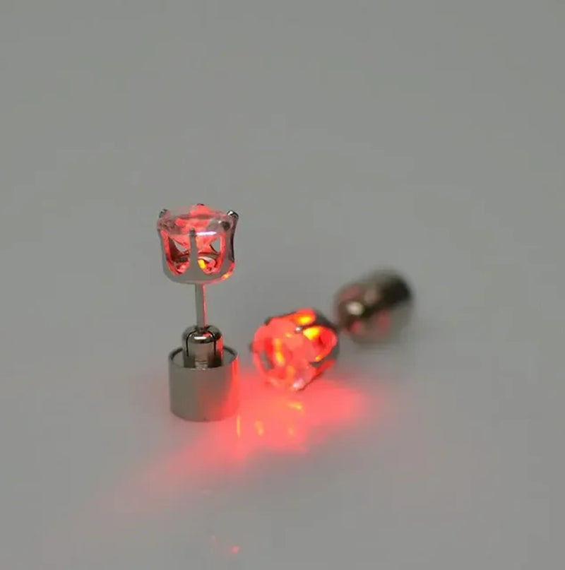 1 Pair Light up LED Bling Ear Stud Rings Korean of Flash Zircon Accessories for Party Women Christmas Glow Stick