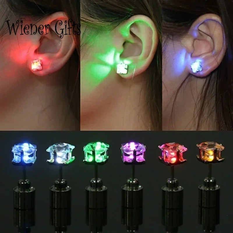 1 Pair Light up LED Bling Ear Stud Rings Korean of Flash Zircon Accessories for Party Women Christmas Glow Stick