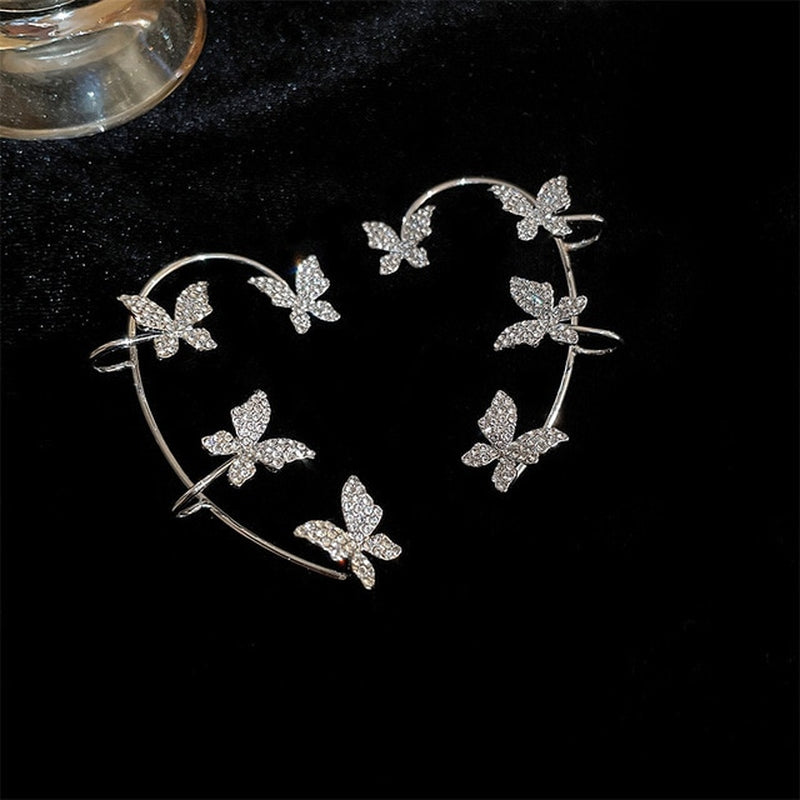 Gold Silver Color Metal Butterfly Ear Clips without Piercing for Women Sparkling Zircon Ear Cuff Clip Earrings Wedding Jewelry