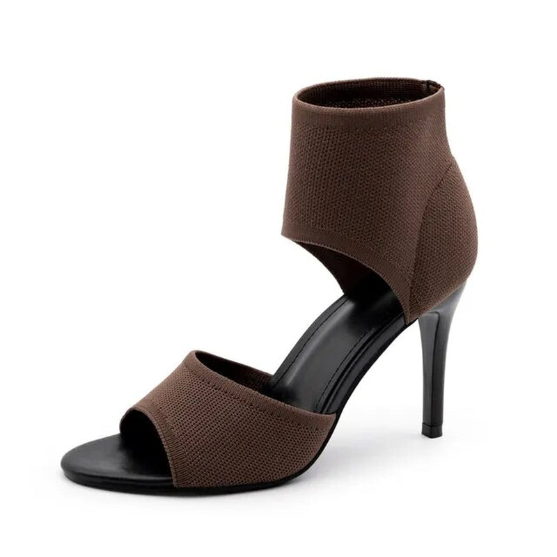 Women New Designer Knitted High Heels Sandals Summer 2023 Square Toe Thick Heeled Sandal Woman Sexy Slingbacks Black Party Shoes